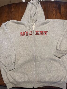 Disney Hanes Mickey Mouse Gray Fleece Full Zip Hoodie Men's Size 2XL Long Sleeve
